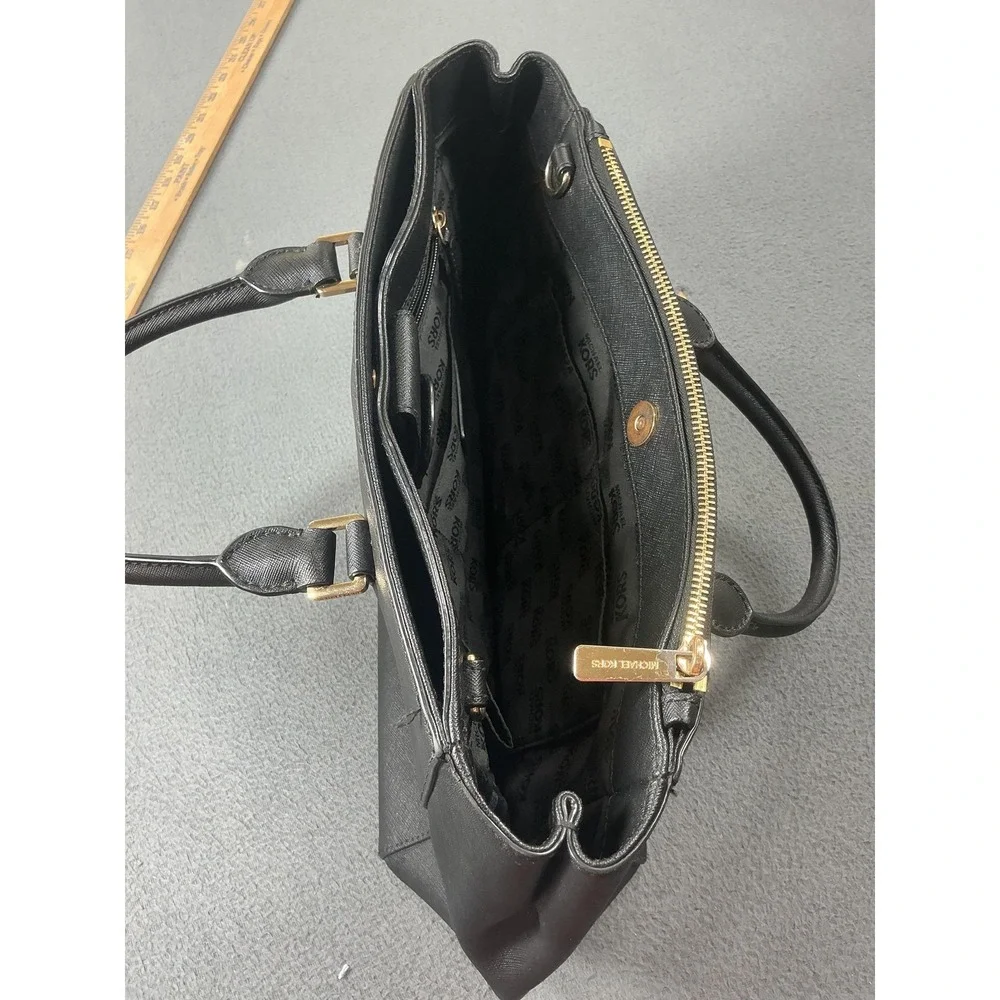 Michael Kors Satchel Bag Womens Medium Black Leather Studded Gold Hardware